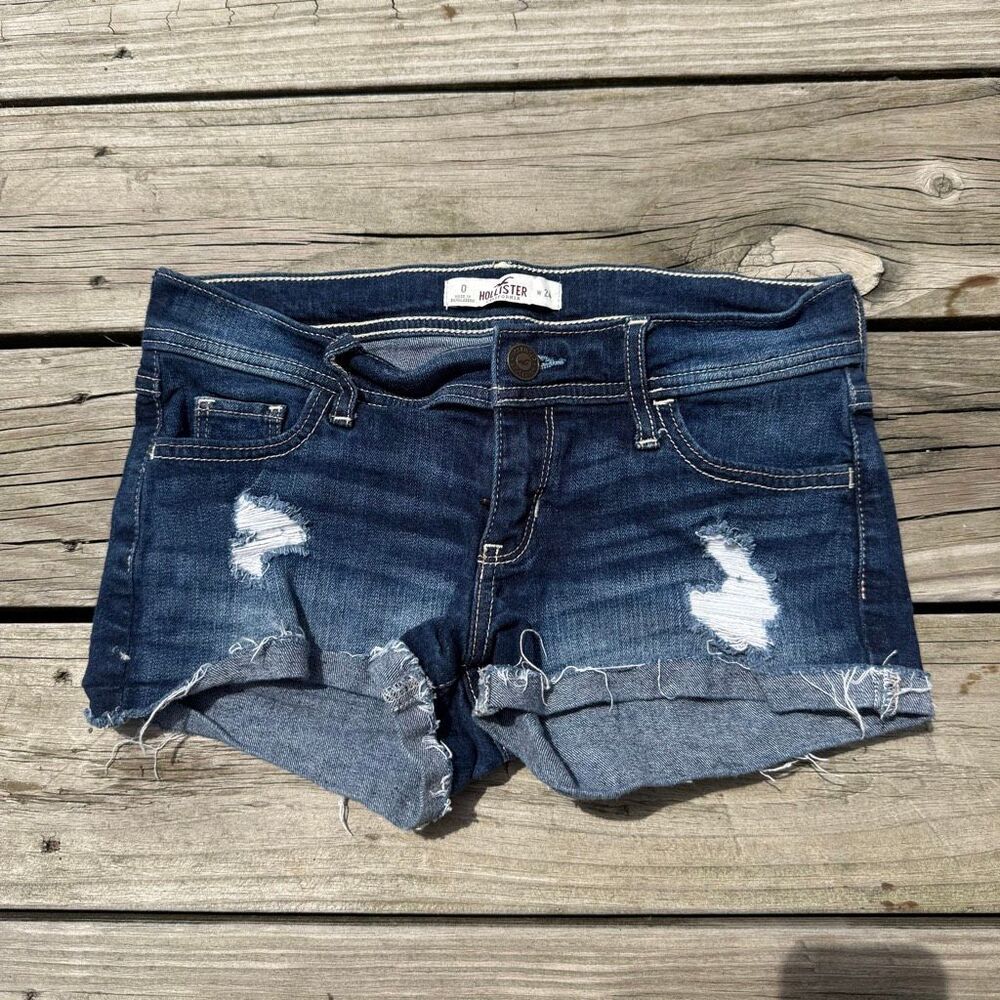 Hollister Dark Wash Distressed Denim Cutoff Shorts Size 0 W24